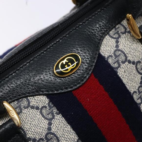 GUCCI GG Supreme Sherry Line Hand Bag Pvc Navy Gold Red 58 02 007 - Picture 14 of 16